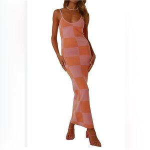 Amazon Pink and Orange Checkered Maxi Dress